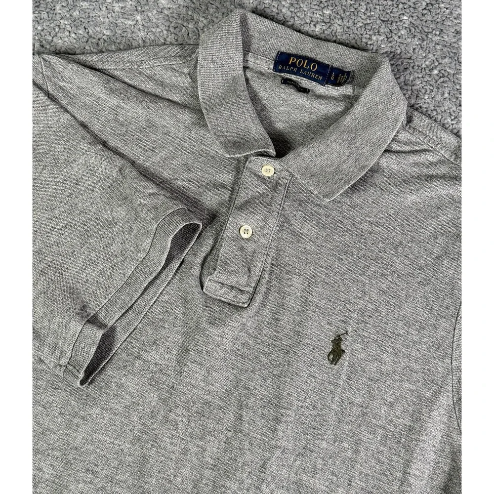 Polo Ralph Lauren Men Polo Shirt Large Gray Cotton Short Sleeve Classic Fit Prep